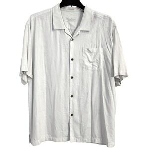 Tommy Bahama 100% Silk‎ XXL Button Up Camp Shirt Tropical Print Ivory Coastal
